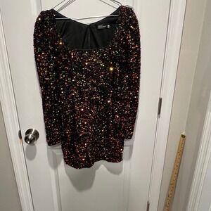 Miss Ord Womens Multi Color Sequin Long Sleeve Square Neck Bodycon Mini Dress M